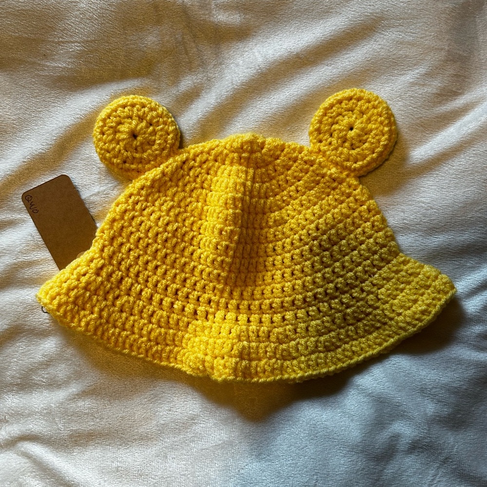Handmade crochet yellow froggy bucket hat - Picture 2 of 3